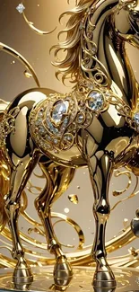 Golden horse adorned with jewels in a luxurious design
