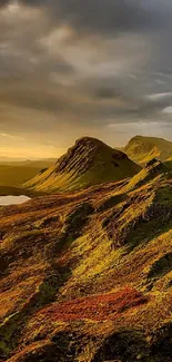 Majestic mountain landscape during golden hour with vibrant colors.