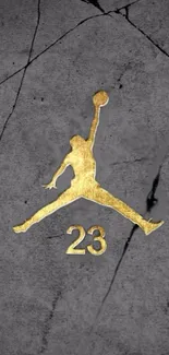 Golden silhouette of an athlete on cracked stone wallpaper.