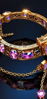 Golden bracelet with purple gemstones.