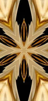 Golden kaleidoscope pattern in abstract art design.