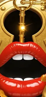 Illustration of red lips with a golden key in a keyhole.