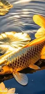 Golden koi fish in a serene pond.