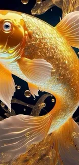 Golden koi fish artwork for mobile wallpaper.