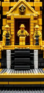 Golden LEGO castle with detailed architecture and figures.