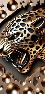 Golden metallic leopard art with intricate design.