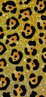 Golden leopard print wallpaper with glittering accents.