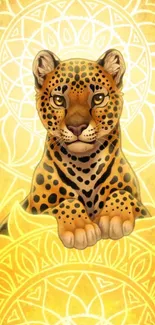 Golden leopard with mandala design background.