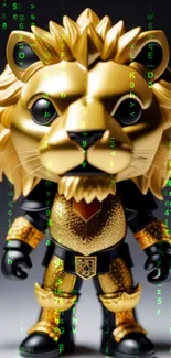 Golden lion figurine with black accents on a sleek wallpaper background.