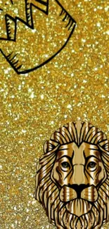 Golden glitter wallpaper featuring a lion and crown design.