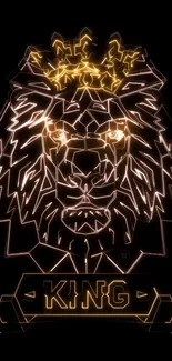 Golden lion with crown on black background, geometric style.