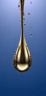 Golden oil drop with blue background, minimalist style.