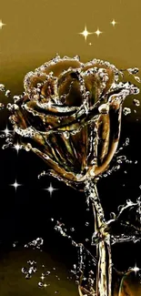 Golden liquid rose with intricate details on a dark background.