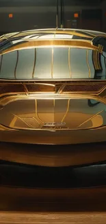 Golden luxury car rear view with sleek design and premium finish.