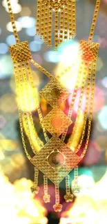 Elegant gold jewelry with intricate design.