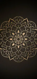 Elegant phone wallpaper with a golden mandala on a black background.