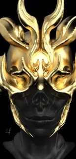 Intricate golden mask artwork on a dark background for mobile wallpaper.