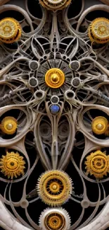 Intricate golden mechanical design wallpaper for mobile.