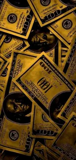 Pile of gold dollar bills mobile wallpaper.