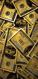 Golden-themed wallpaper with $100 bills.