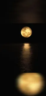 Golden moon reflecting on calm water under a dark night sky wallpaper.