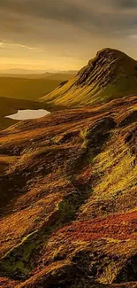 Golden hued mountain landscape wallpaper with serene natural scenery.