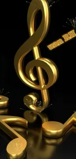 Golden music notes on a dark background create a luxurious aesthetic.