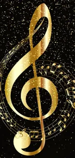 Golden musical note wallpaper with shimmering background.