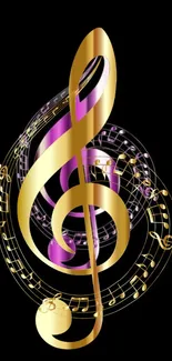 Elegant golden musical notes on a dark mobile wallpaper.