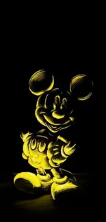 Golden neon character on black background mobile wallpaper.