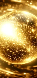 Glowing golden orb with cosmic sparkles for a stunning mobile wallpaper.