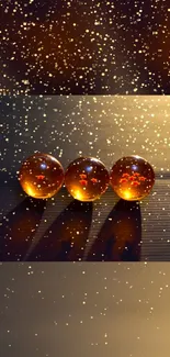 Golden orbs with sparkling effect on dark background wallpaper.