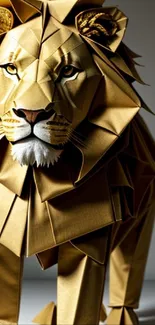 Golden origami lion art wallpaper for mobile phones.