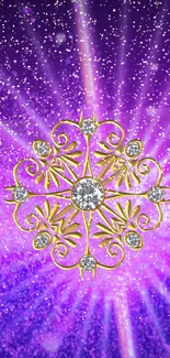 Luxurious gold ornament on purple galaxy with sparkling starry lights