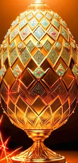 Luxurious golden egg with ornate designs and glowing light.