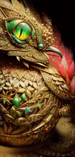 Intricate golden fantasy creature with vibrant colors and ornate designs.