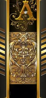 Luxurious golden ornate letter A wallpaper design