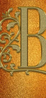 Gold ornate letter 'B' on shimmering background wallpaper