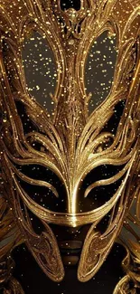 Elegant golden ornate mask on dark background for phone wallpaper.