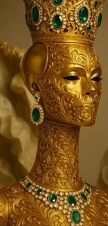 Luxurious golden artwork with ornate design and jewels.
