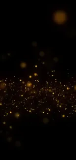 Golden particles floating on a dark background.