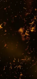 Mobile wallpaper with golden particles on a dark background.