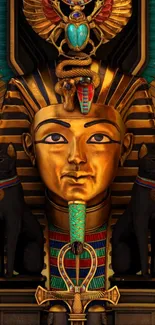 Golden Pharaoh artwork with black cats and vibrant colors.