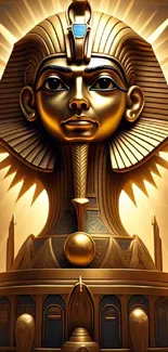 Golden Pharaoh bust statue on mobile wallpaper.