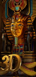 Golden Egyptian pharaoh mask with cats.