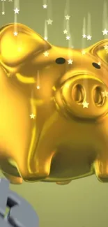 Golden piggy bank with stars on a green background.