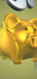 Golden piggy bank on a yellow background, symbolizing wealth and prosperity.