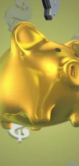 Golden piggy bank with metallic dollar symbols on a vibrant green background.