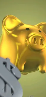 Golden piggy bank with floating dollar signs, mobile wallpaper.