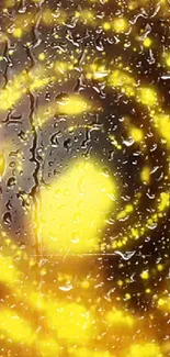 Golden raindrops sparkle on dark background creating a bright swirl pattern.